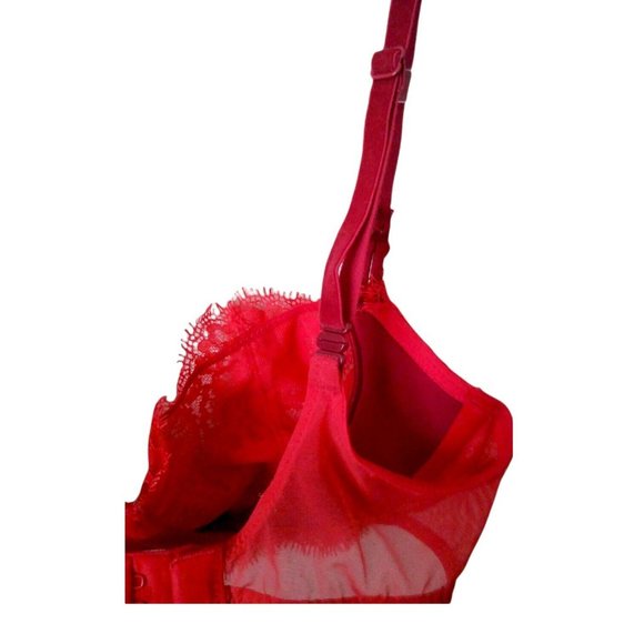 Victorias Secret Womens Dream Angels Red Sheer Lace Underwire Sheer Half Bra 32C - Picture 8 of 12